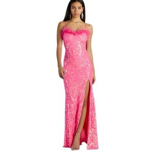 Windsor Neon Pink Cara Sequin Mermaid Formal Dress